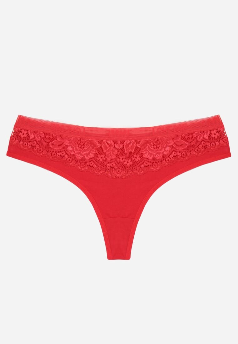 Czerwone Majtki Stringi z Bawełną Ozdobione Koronką Thelanthe 1