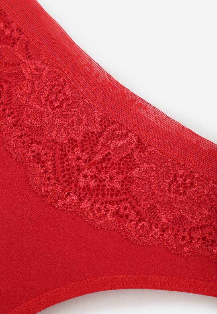 Czerwone Majtki Stringi z Bawełną Ozdobione Koronką Thelanthe 3