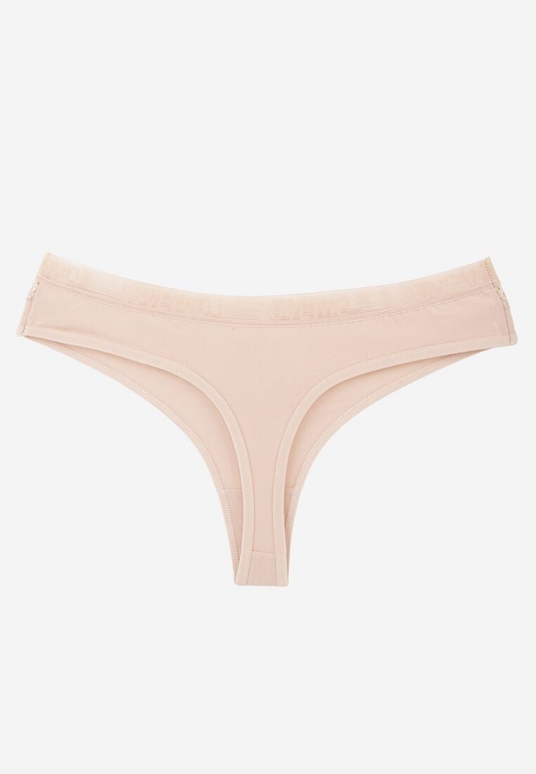 Beżowe Majtki Stringi z Bawełną Ozdobione Koronką Thelanthe 2