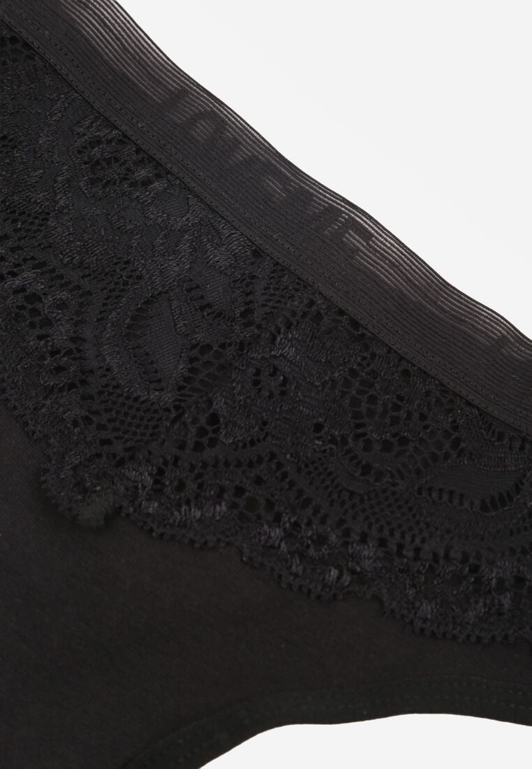 Czarne Majtki Stringi z Bawełną Ozdobione Koronką Thelanthe 3