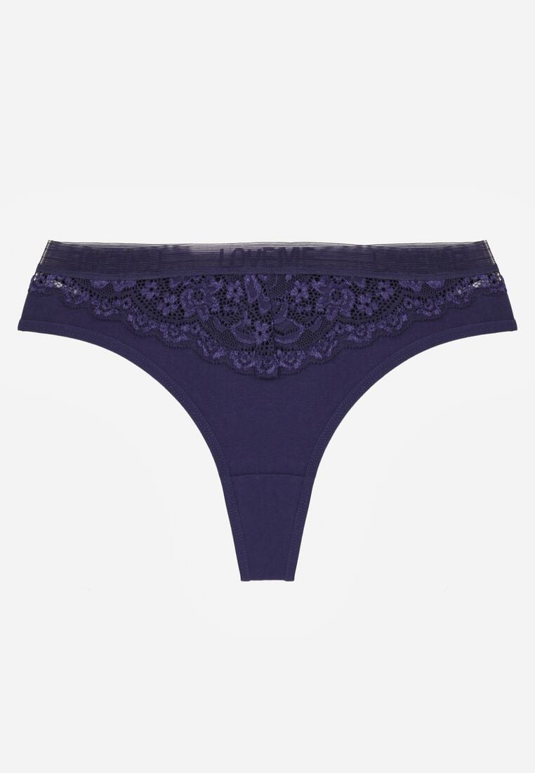 Granatowe Majtki Stringi z Bawełną Ozdobione Koronką Thelanthe 1