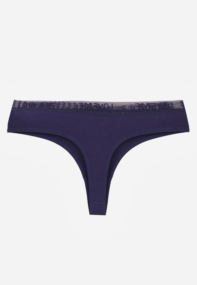 Granatowe Majtki Stringi z Bawełną Ozdobione Koronką Thelanthe 2