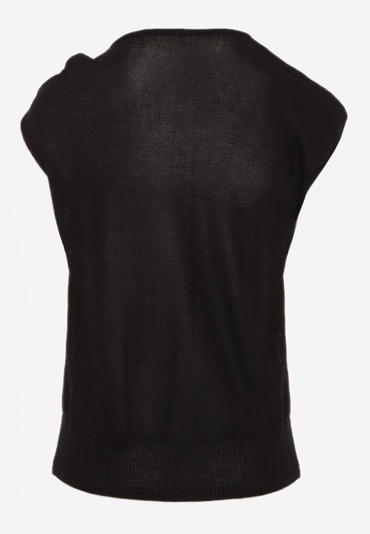 Czarna Dzianinowa Bluzka z Wiskozy Bez Rękawów z Biżuteryjną Aplikacją Orinera 7