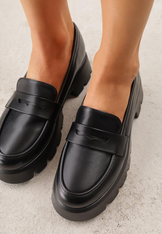 Czarne Mokasyny na Grubej Tłoczonej Podeszwie Dorikharei 3
