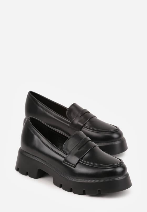 Czarne Mokasyny na Grubej Tłoczonej Podeszwie Dorikharei 5