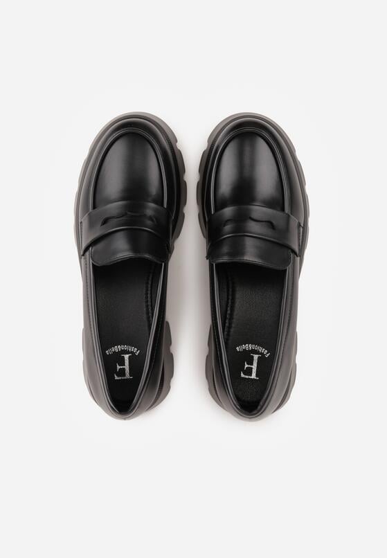 Czarne Mokasyny na Grubej Tłoczonej Podeszwie Dorikharei 6