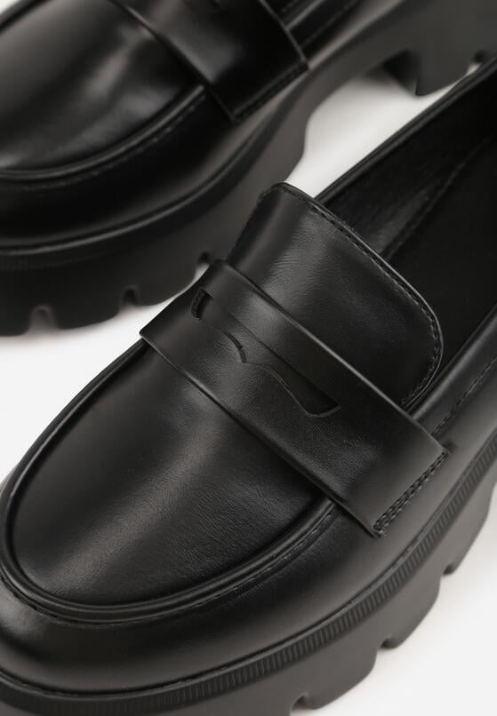 Czarne Mokasyny na Grubej Tłoczonej Podeszwie Dorikharei 8