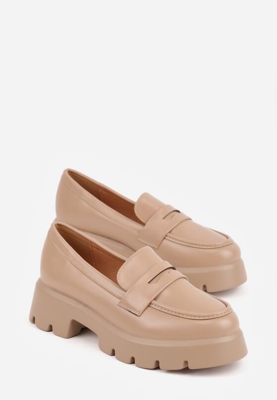 Ciemnobeżowe Mokasyny na Grubej Tłoczonej Podeszwie Dorikharei 5