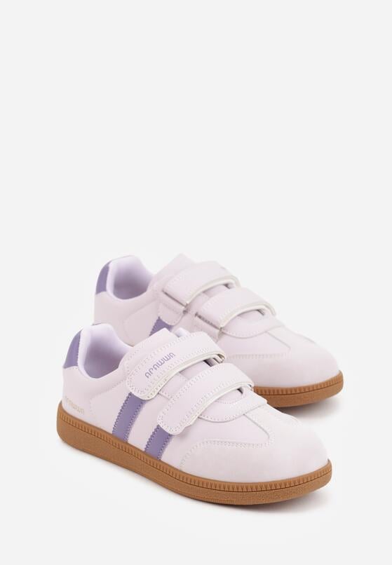 Fioletowe Buty Sportowe Sneakersy ze Skórzaną Wkładką i Ozdobnymi Paskami  Menilane 2