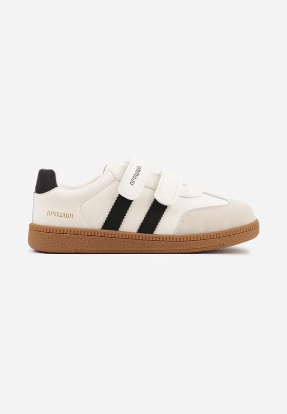 Beżowe Buty Sportowe Sneakersy ze Skórzaną Wkładką i Ozdobnymi Paskami  Menilane 1