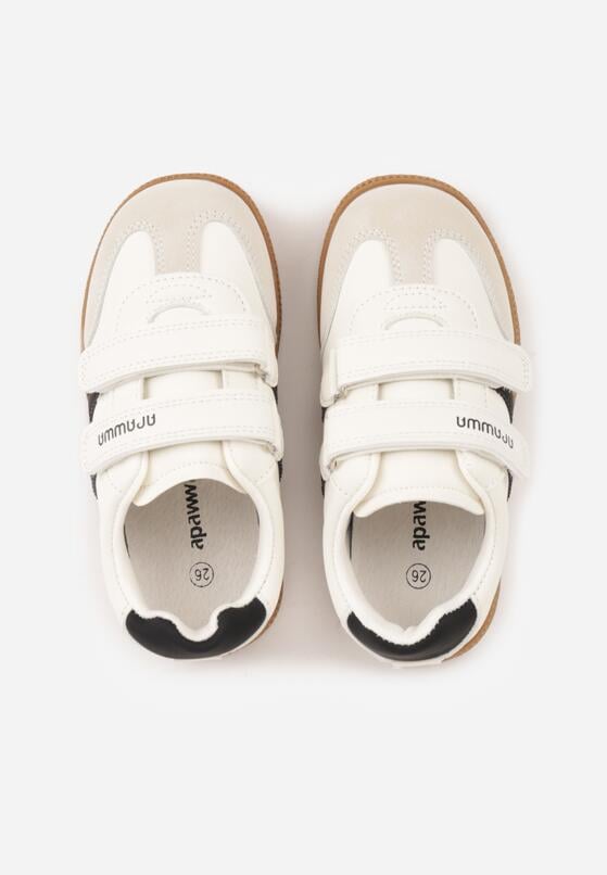 Beżowe Buty Sportowe Sneakersy ze Skórzaną Wkładką Napisami i Paskami Nemoreli 3