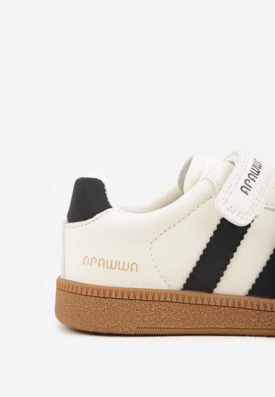 Beżowe Buty Sportowe Sneakersy ze Skórzaną Wkładką Napisami i Paskami Nemoreli 6