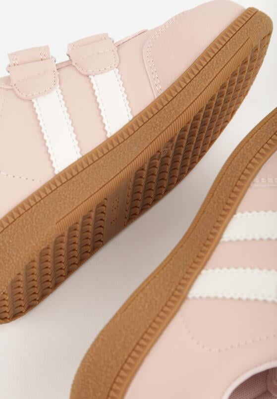 Różowe Buty Sportowe Sneakersy ze Skórzaną Wkładką Napisami i Paskami Nemoreli 4