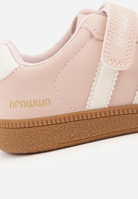 Różowe Buty Sportowe Sneakersy ze Skórzaną Wkładką Napisami i Paskami Nemoreli 6