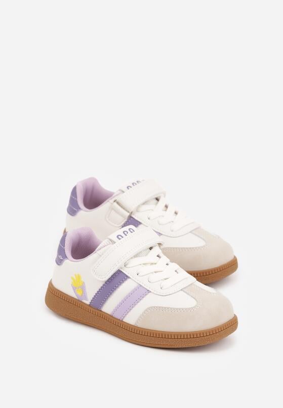 Beżowe Buty Sportowe Sneakersy ze Skórzaną Wkładką i Paskami i Frytkami Petheleia 2