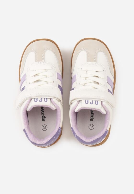 Beżowe Buty Sportowe Sneakersy ze Skórzaną Wkładką i Paskami i Frytkami Petheleia 3