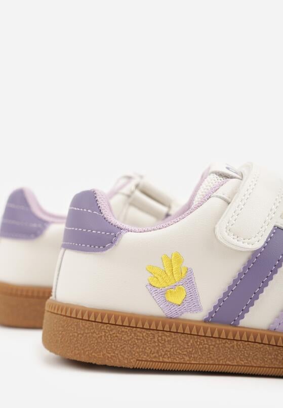 Beżowe Buty Sportowe Sneakersy ze Skórzaną Wkładką i Paskami i Frytkami Petheleia 5