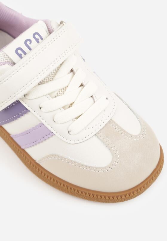 Beżowe Buty Sportowe Sneakersy ze Skórzaną Wkładką i Paskami i Frytkami Petheleia 6