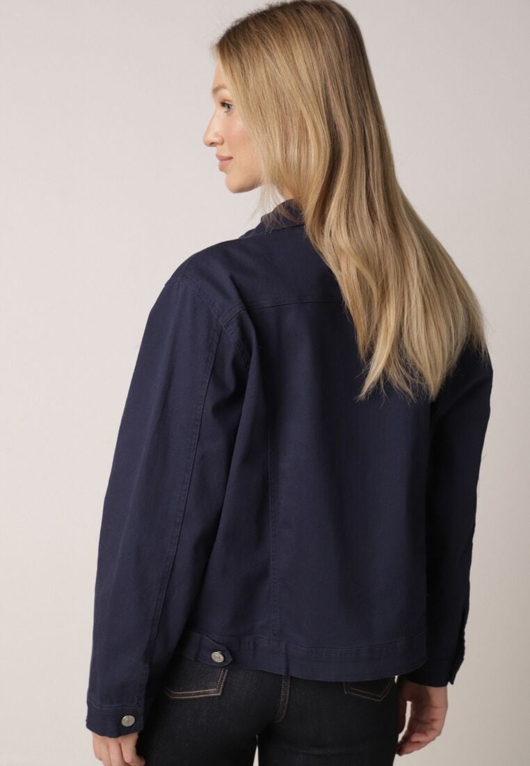 Granatowa Bawełniana Kurtka Jeansowa Perimea 3