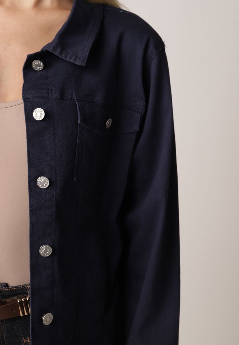 Granatowa Bawełniana Kurtka Jeansowa Perimea 5