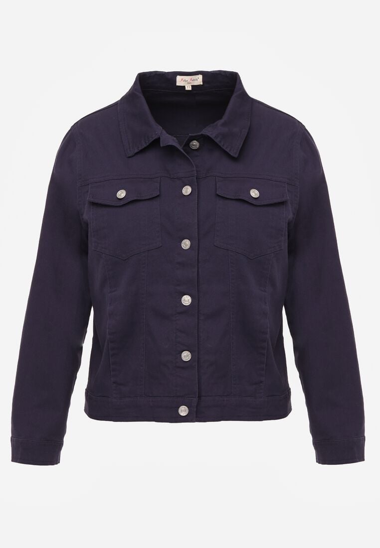 Granatowa Bawełniana Kurtka Jeansowa Perimea 6