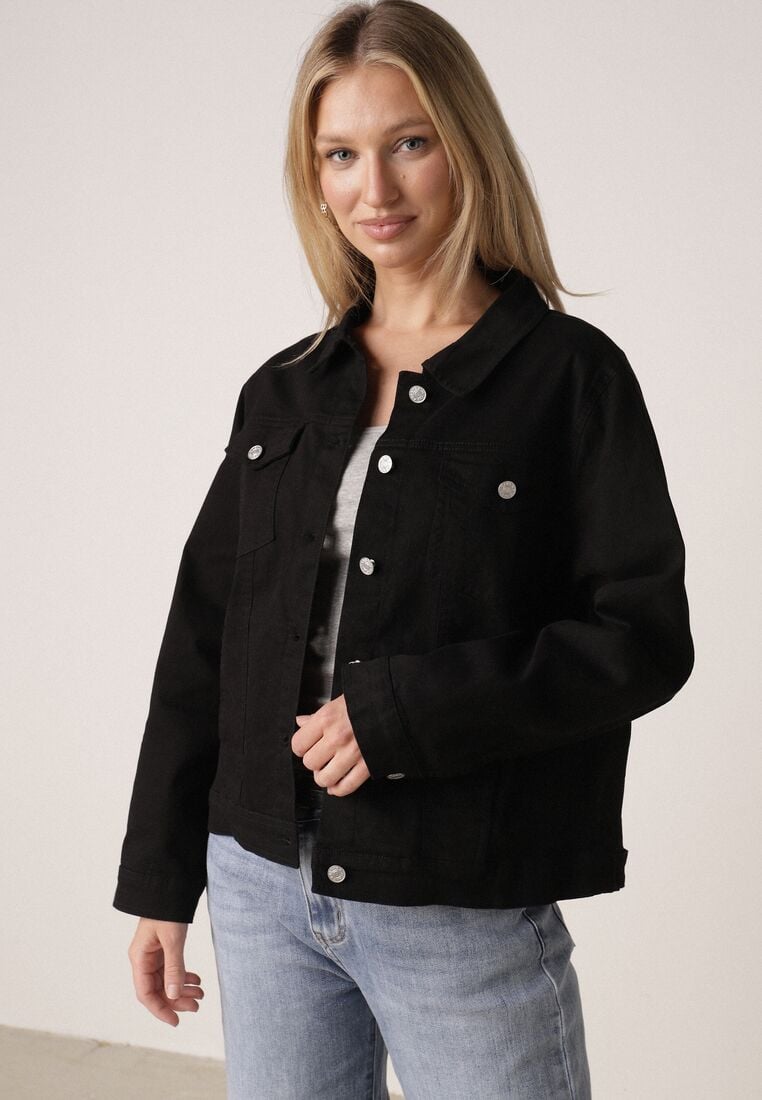 Czarna Bawełniana Kurtka Jeansowa Perimea 4