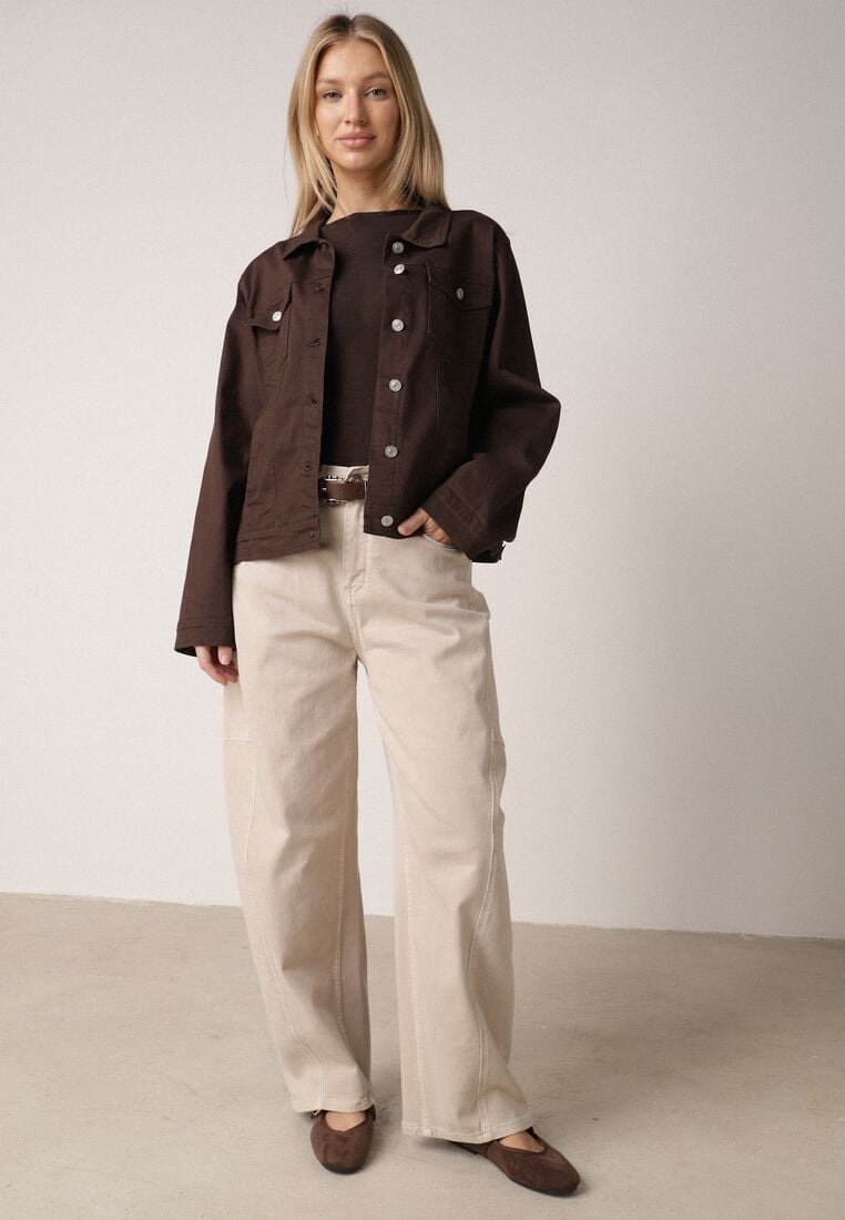 Ciemnobrązowa Bawełniana Kurtka Jeansowa Perimea 2