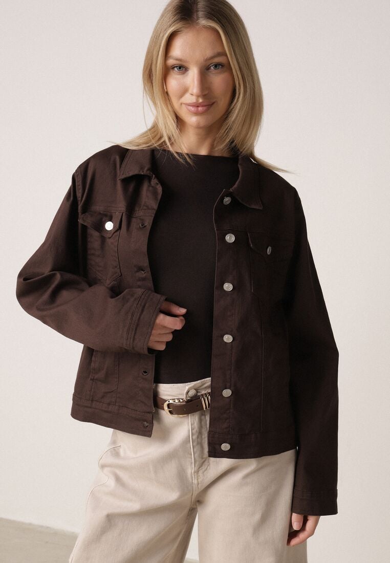 Ciemnobrązowa Bawełniana Kurtka Jeansowa Perimea 4