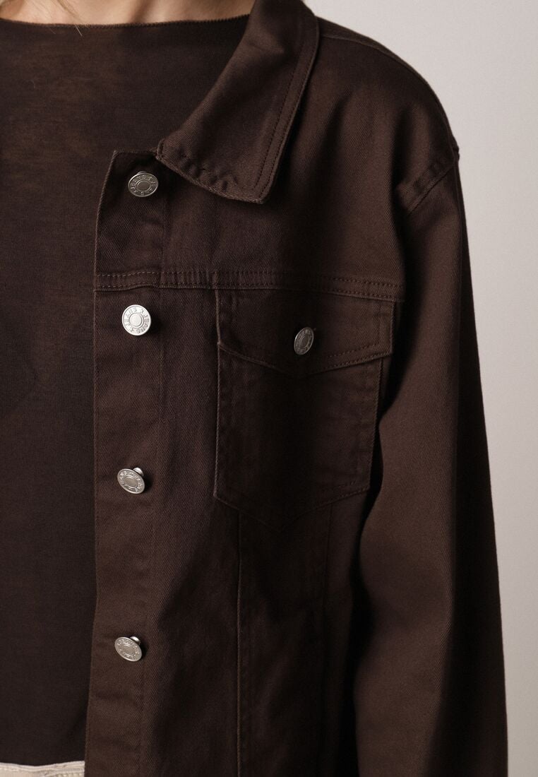 Ciemnobrązowa Bawełniana Kurtka Jeansowa Perimea 5