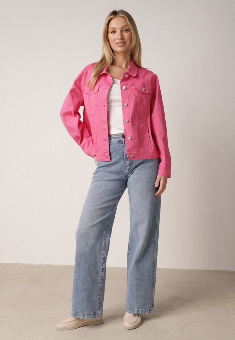 Różowa Bawełniana Kurtka Jeansowa Perimea 2