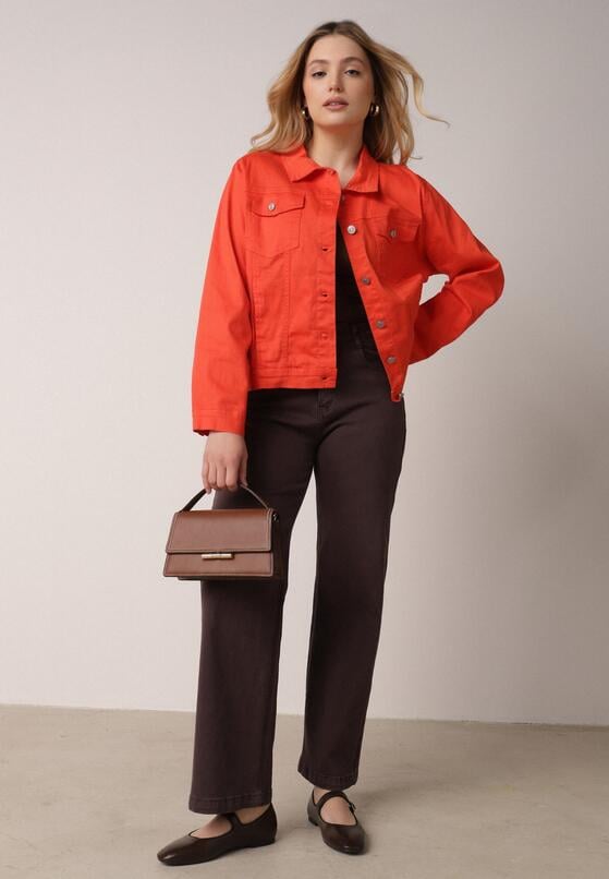 Pomarańczowa Bawełniana Kurtka Jeansowa Perimea 2