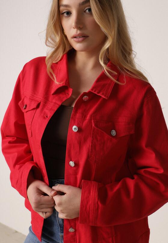 Czerwona Bawełniana Kurtka Jeansowa Perimea 4
