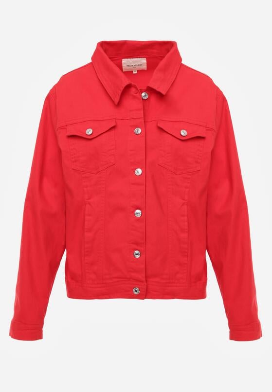 Czerwona Bawełniana Kurtka Jeansowa Perimea 6
