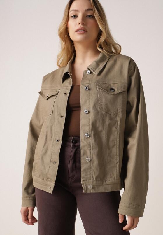 Ciemnobeżowa Bawełniana Kurtka Jeansowa Perimea 4