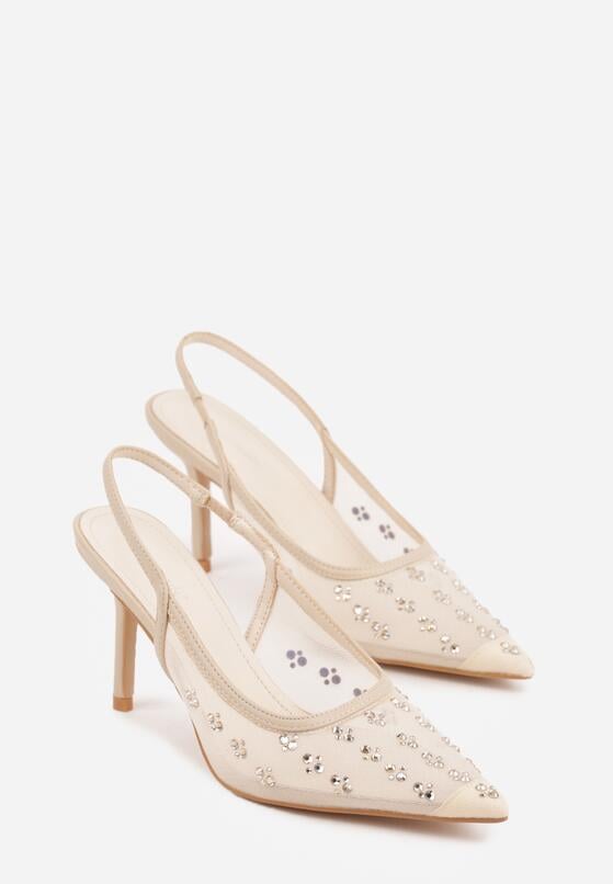 Złote Siateczkowe Sandały Slingback na Szpilce z Cyrkoniami Eshirvyn 5