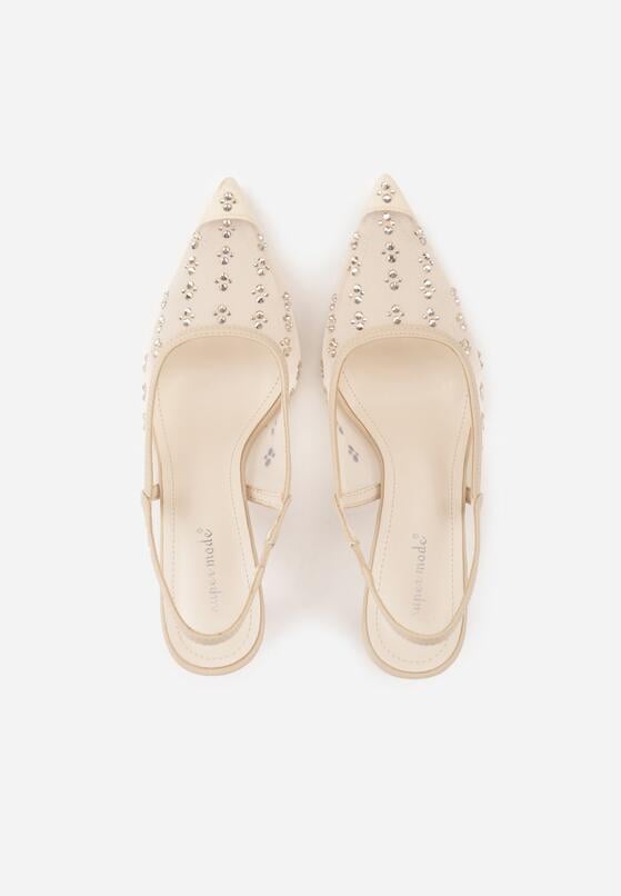 Złote Siateczkowe Sandały Slingback na Szpilce z Cyrkoniami Eshirvyn 6