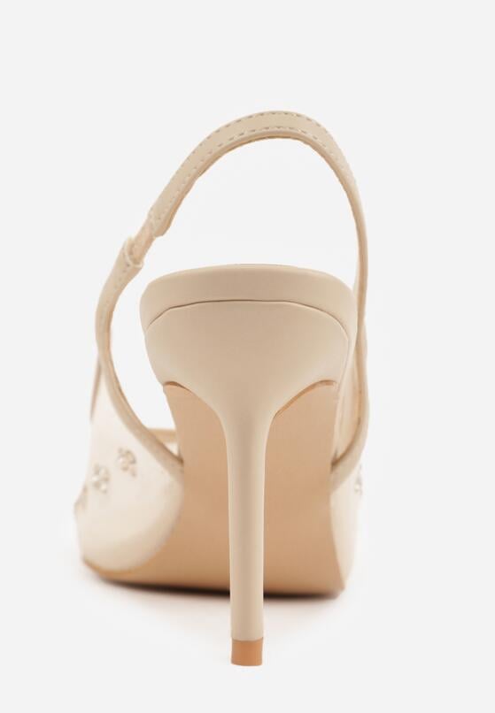 Złote Siateczkowe Sandały Slingback na Szpilce z Cyrkoniami Eshirvyn 9