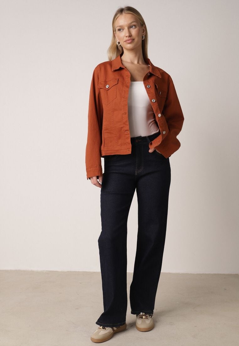 Brązowa Bawełniana Kurtka Jeansowa Perimea 2