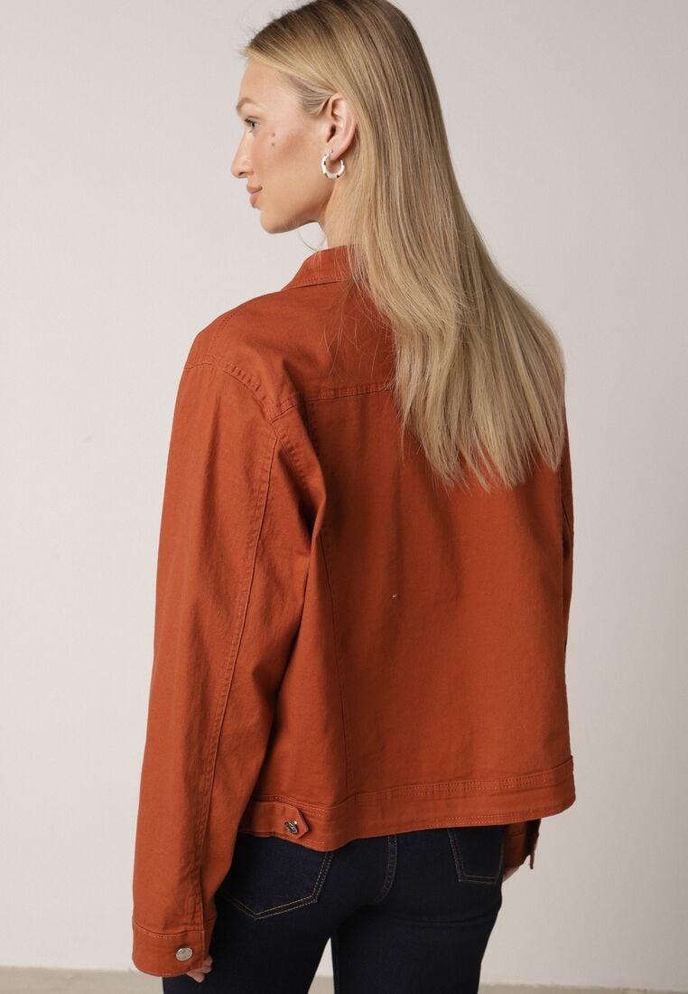 Brązowa Bawełniana Kurtka Jeansowa Perimea 3