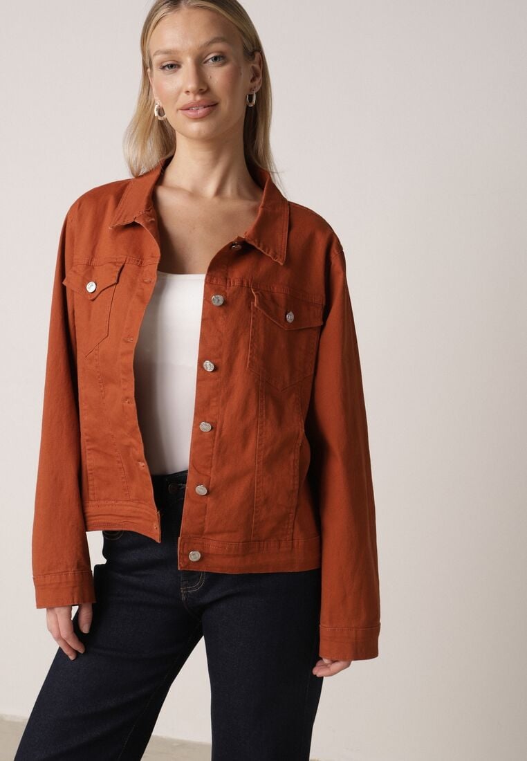 Brązowa Bawełniana Kurtka Jeansowa Perimea 4