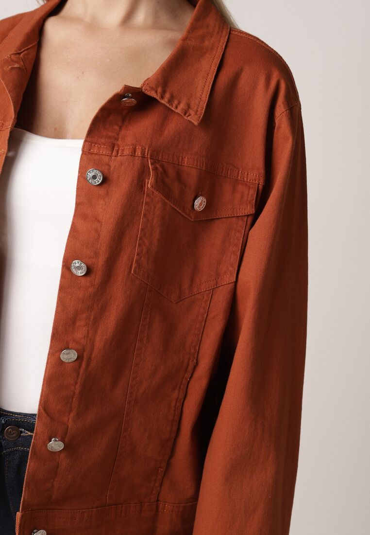 Brązowa Bawełniana Kurtka Jeansowa Perimea 5