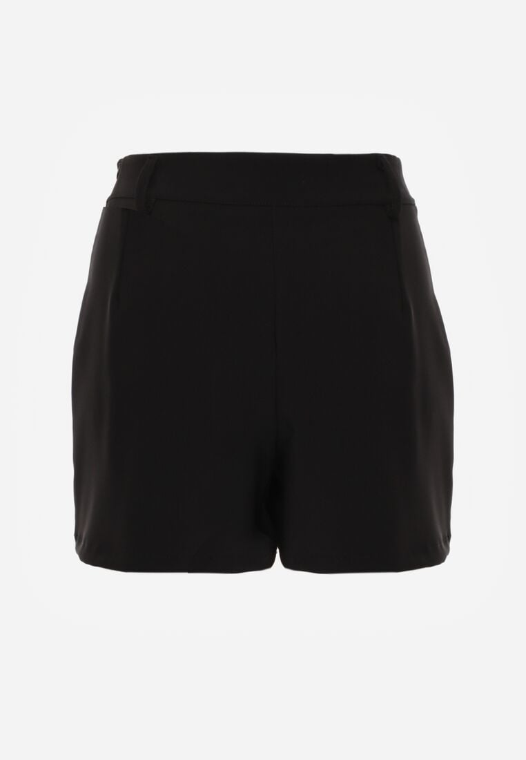 Czarne Eleganckie Spódnico-Szorty z Wysokim Stanem o Asymetrycznym Kroju Tinalina 7