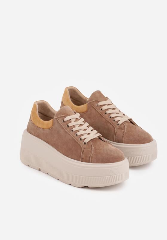 Brązowe Zamszowe Sneakersy na Grubej Podeszwie Latella 5