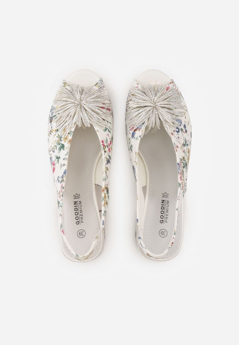 Białe Sandały na Obcasie ze Skórzaną Wkładką Ozdobione Pomponem Nelreris 6