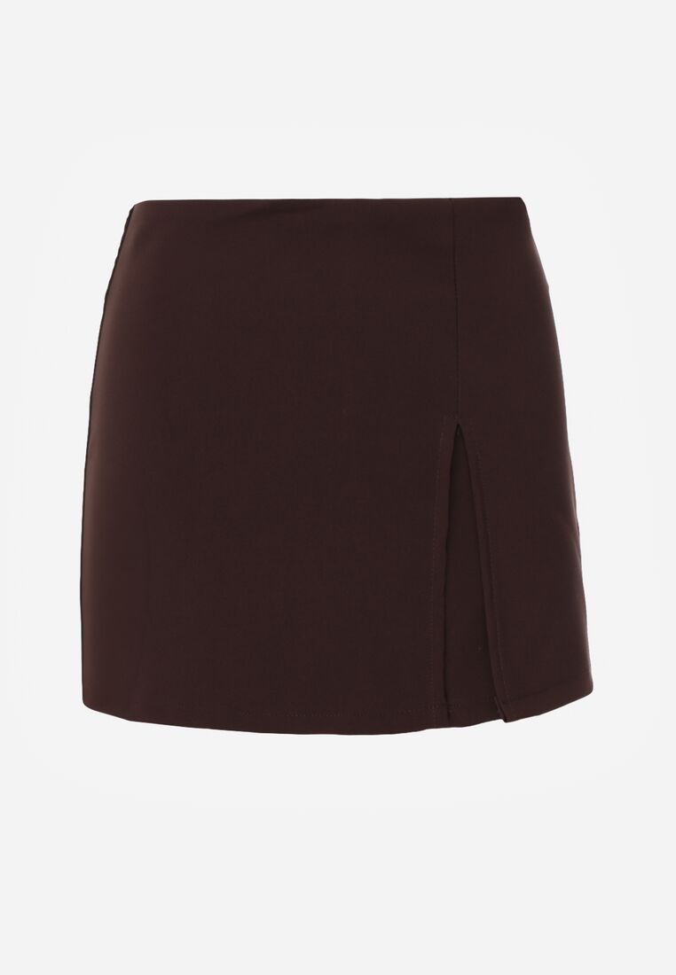 Brązowe Spódnico-Szorty z Wysokim Stanem Zdobione Rozcięciem Crethoesa 6