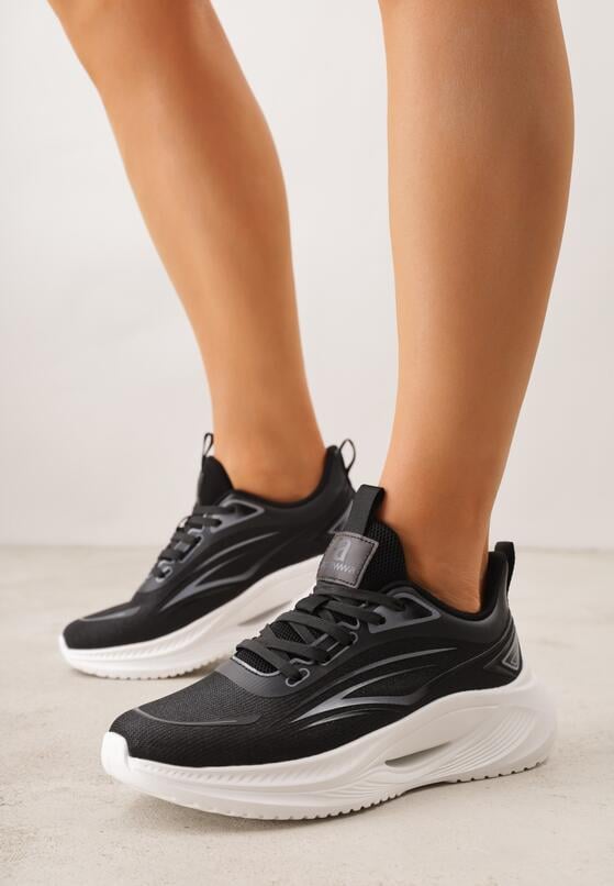 Czarne Sneakersy na Grubej Podeszwie z Geometrycznym Motywem Nedaneira 2