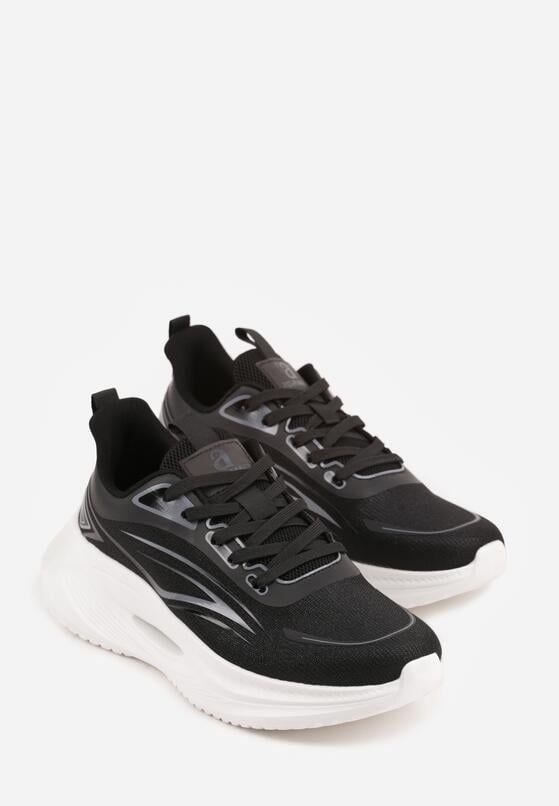 Czarne Sneakersy na Grubej Podeszwie z Geometrycznym Motywem Nedaneira 5