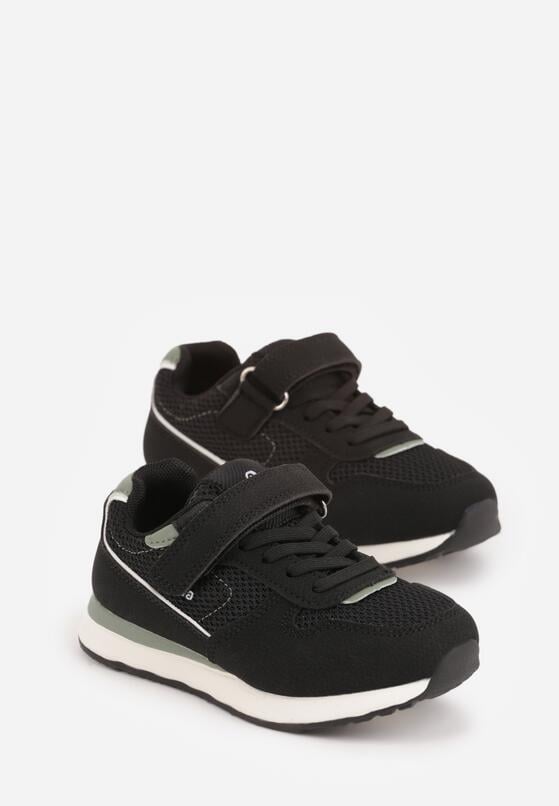 Czarne Buty Sportowe Sneakersy ze Skórzaną Wkładką i Siateczkowymi Wstawkami Phaethiax 2