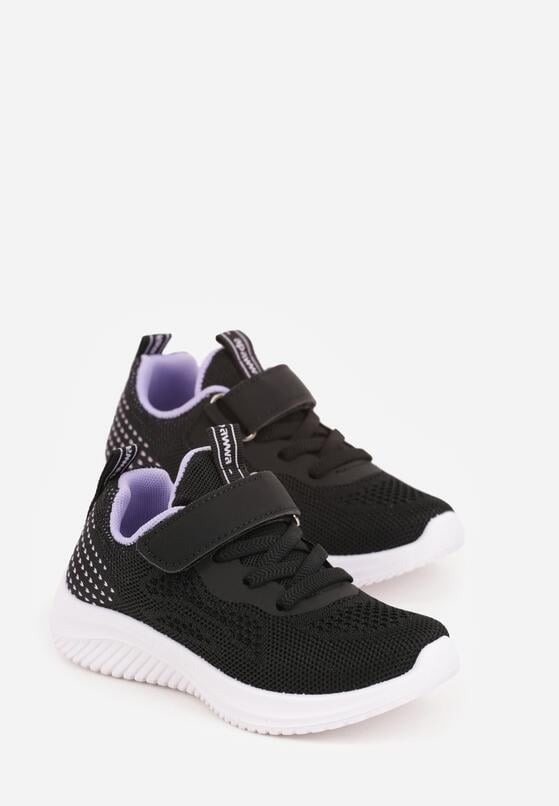 Czarno-Fioletowe Buty Sportowe Sneakersy z Perforacją i Tłoczoną Podeszwą Uriltora 2