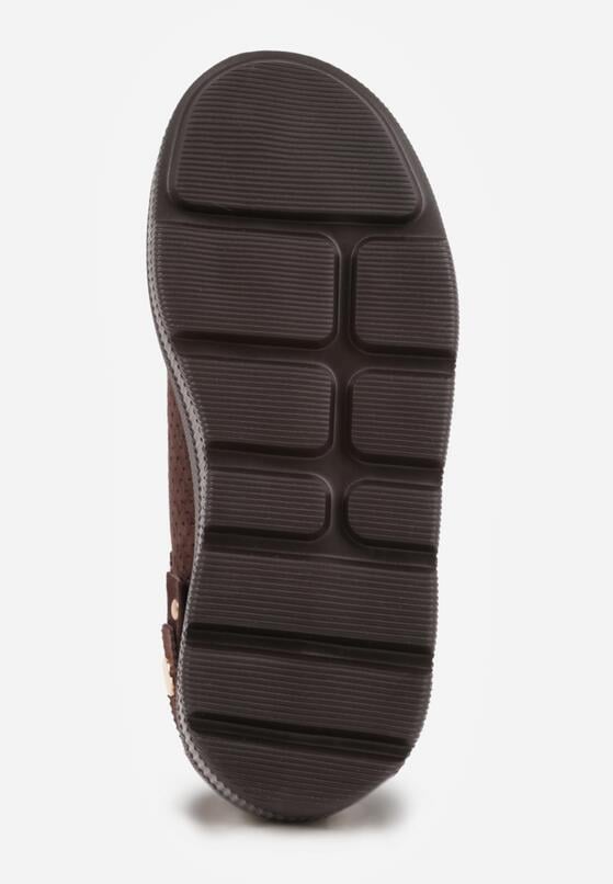 Ciemnobrązowe Skórzane Sneakersy na Platformie i Koturnie Zdobione Perforacją Peniesh 7